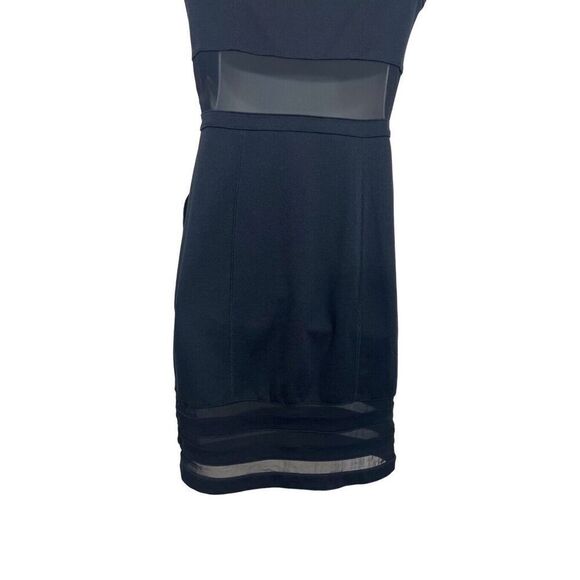 BCBG Cocktail Dress Size 2 Black Sheer Cutout Panel Midi Party A Line Sleeveless - Picture 6 of 13